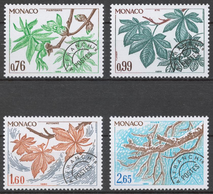 Монако 1980 Mi# 1410-13** СТАНДАРТ, ДЕРЕВЬЯ