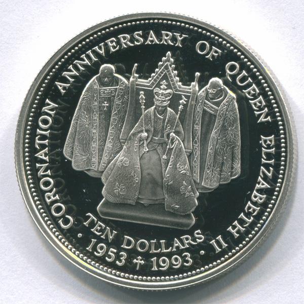 Фиджи 10 долларов 1993 г Коронация 1953 - 1993