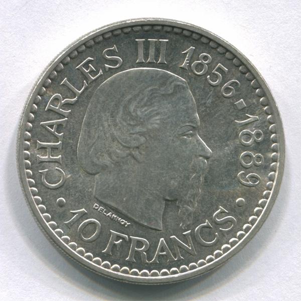 Монако 10 франков 1966 г Карл 3 1856 - 1889