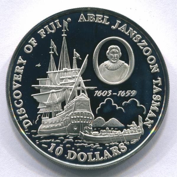 Фиджи 10 долларов 1993 г Корабль Тасман