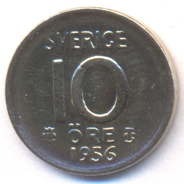 Швеция 10 эре 1956 г