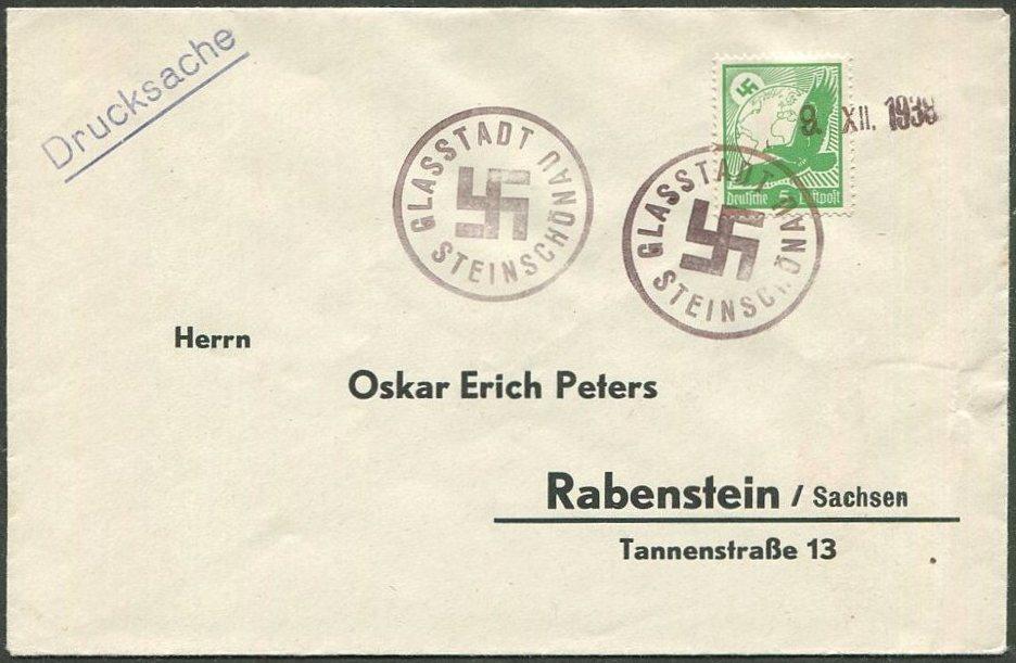 СУДЕТЫ 1938 Sudetenland Германия STEINSCHÖNAU (Kamenický Šenov) оккупация Чехословакии Авиапочта