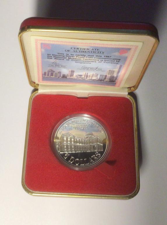 Сингапур 5 долларов 1987 г серебро в коробке