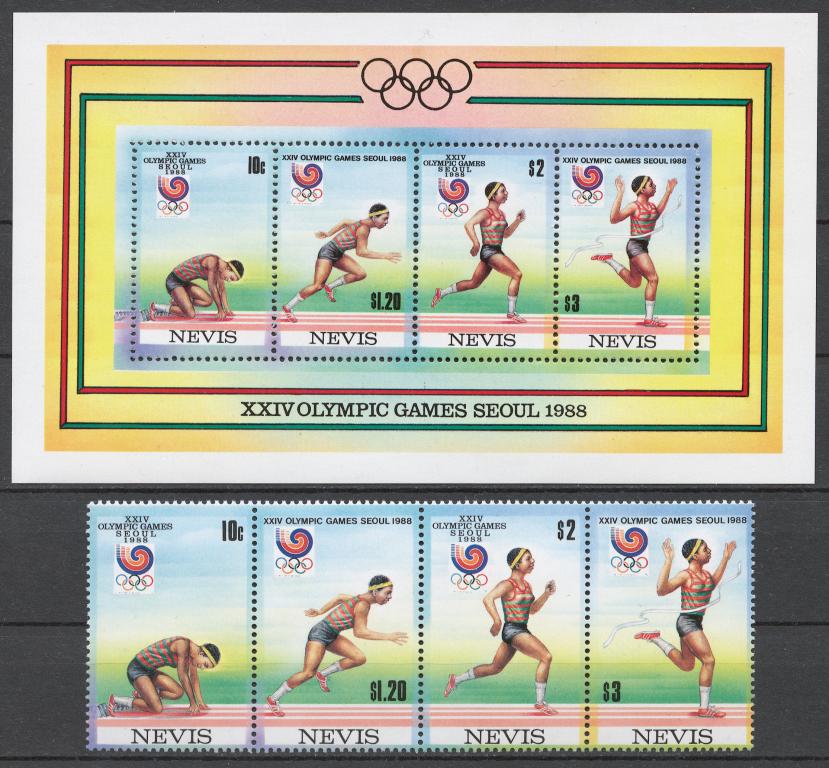 Невис 1988 Mi# 492-95+ Бл.18** СПОРТ, ОИ СЕУЛ 88