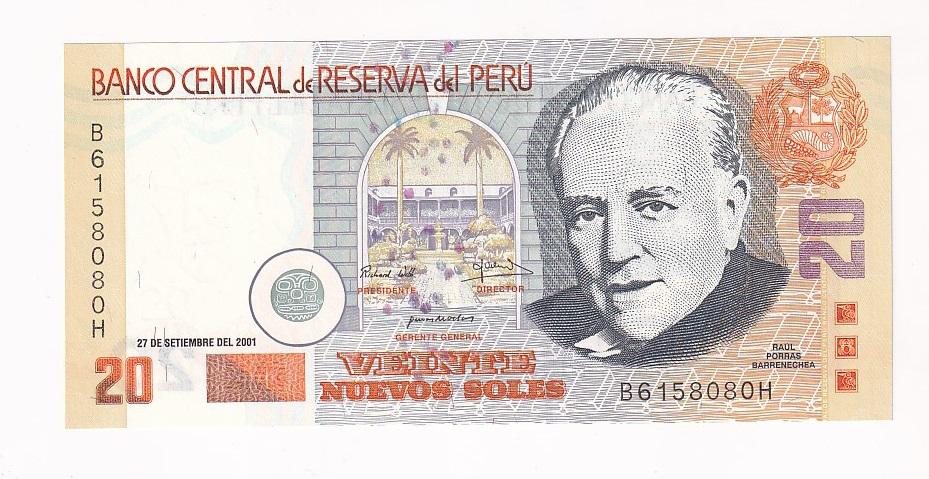 Перу Банкнота 20 новых солей 2001 год B6158080H UNC (39423)