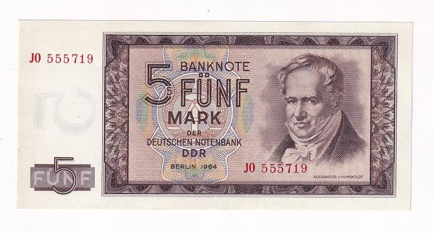 ГДР Банкнота 5 марок 1964 год Серия JO UNC (39446)