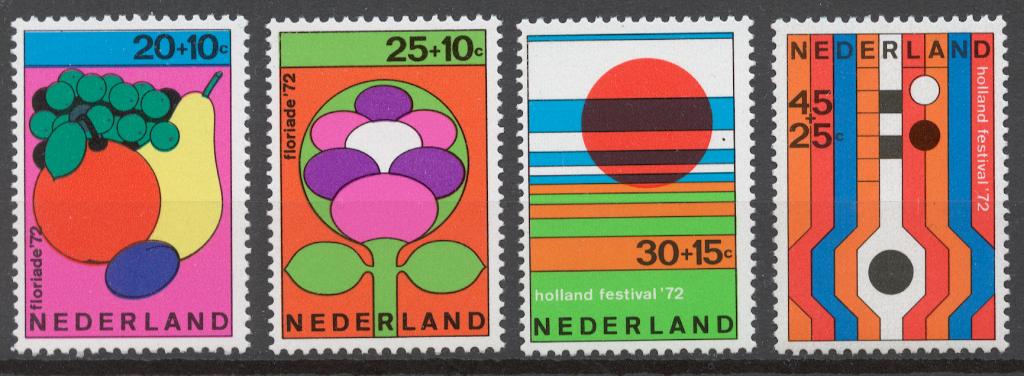 Нидерланды 1972 Mi# 983-86** ВЫСТАВКА САДОВОДСТВА И МУЗЫКАЛЬНЫЙ ФЕСТИВАЛЬ
