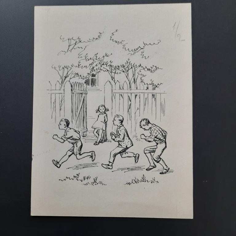 Петрова Н.Н. (1902-1988) У калитки. Иллюстрация к журналу "Костер"