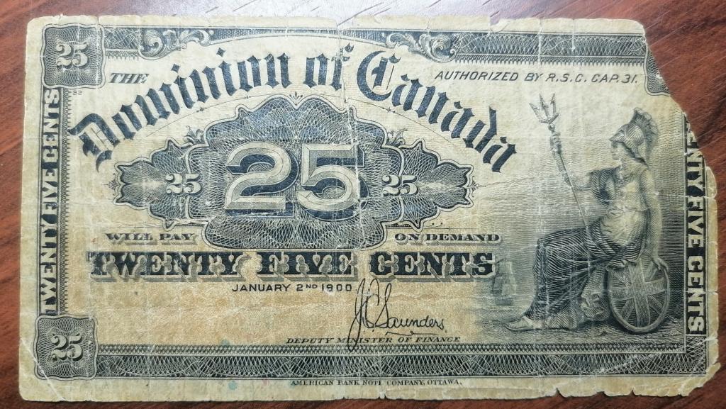 Канада 25 цент 1900 год Pick 9с подпись реже
