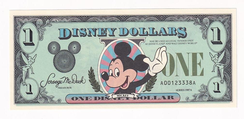 Дисней Банкнота 1 доллар 1987 год DISNEY DOLLARS Микки Маус Mickey UNC (39489)
