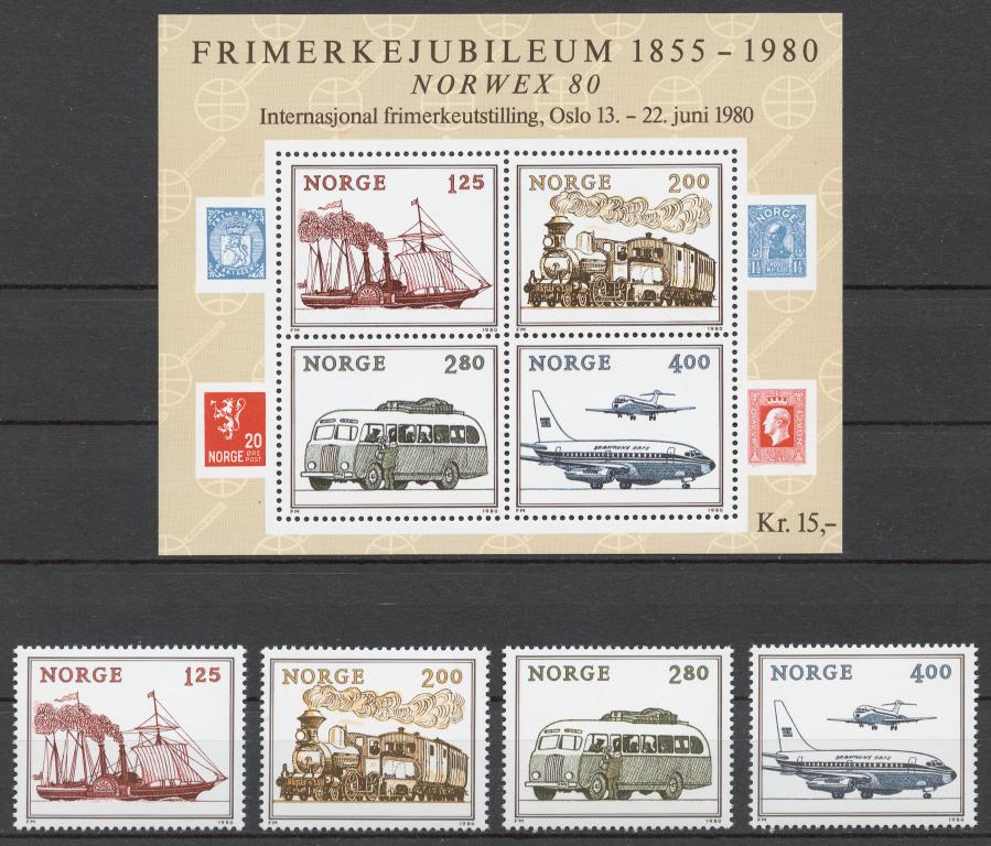 Норвегия 1980 Mi# 817-20+ Бл.3** ФИЛ ВЫСТАВКА NORWEX 1980