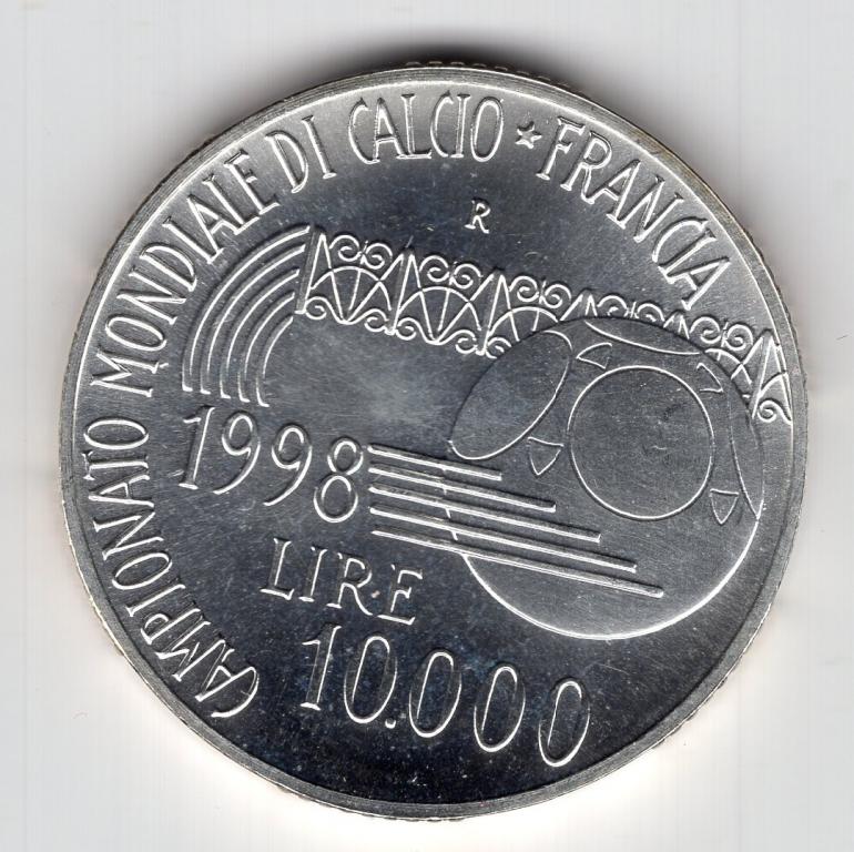 10000 лир - Италия - 1998 - Футбол - Чемпионат мира во Франции - серебро 835 - KM#192