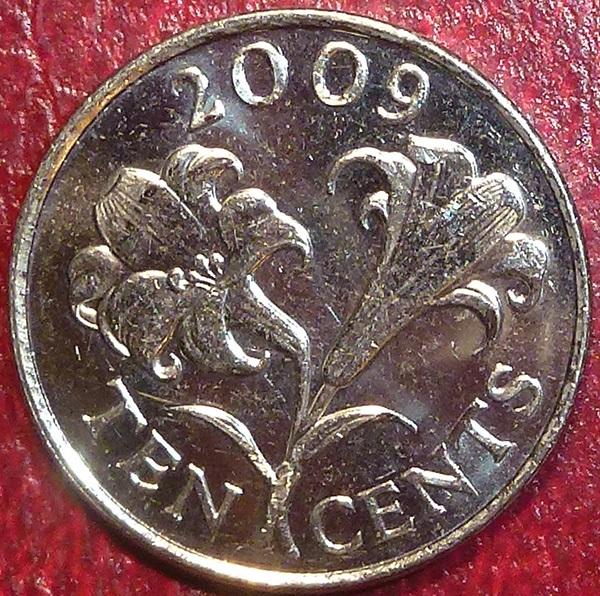 Бермуды 10 центов 2009 года.