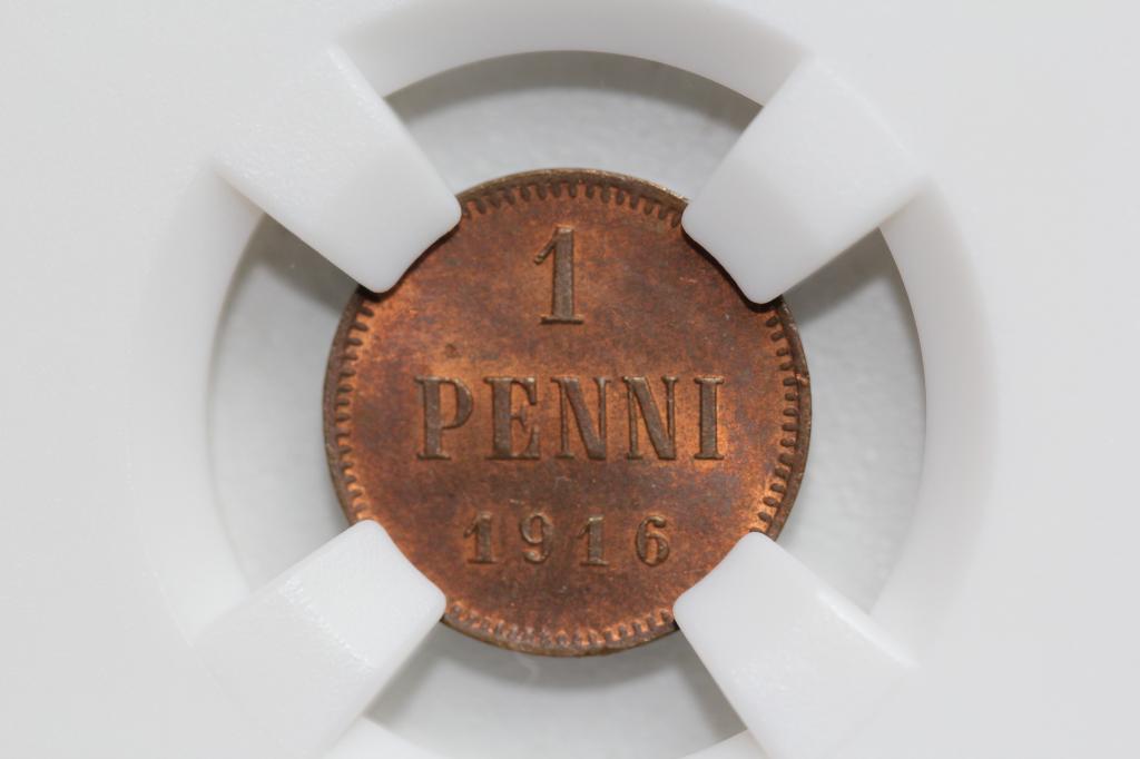 1 пенни 1916 Русская Финляндия слаб ННР MS64BN #2