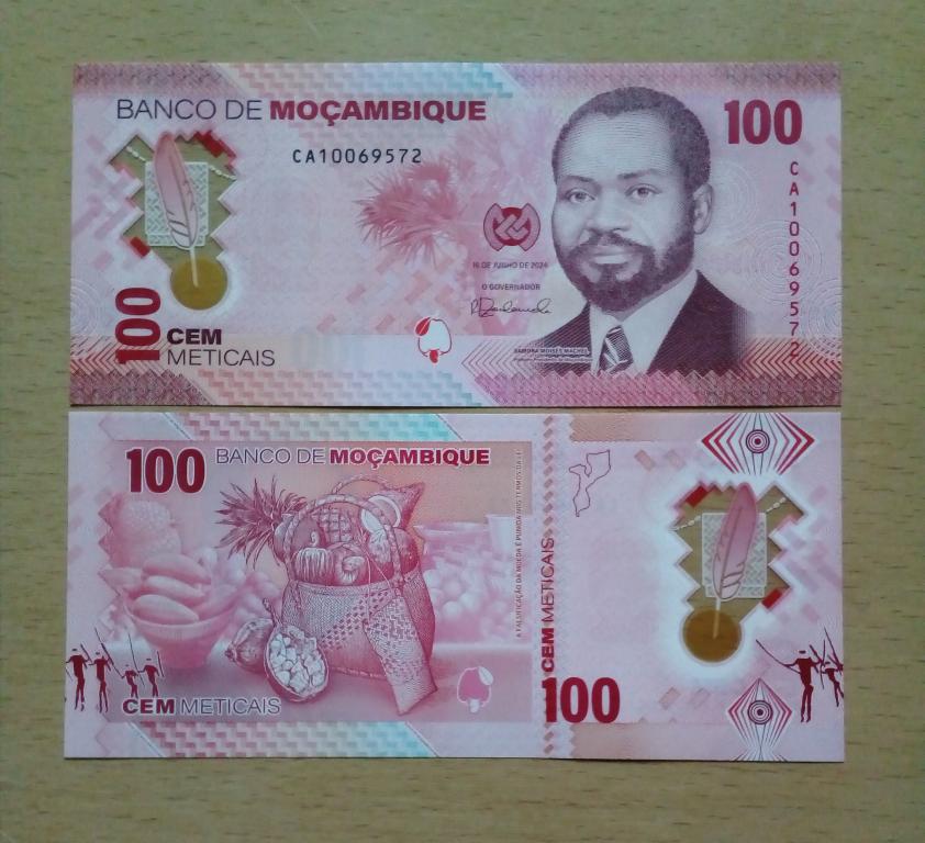 Мозамбик 100 метикалей 2024 год пресс unc полимер