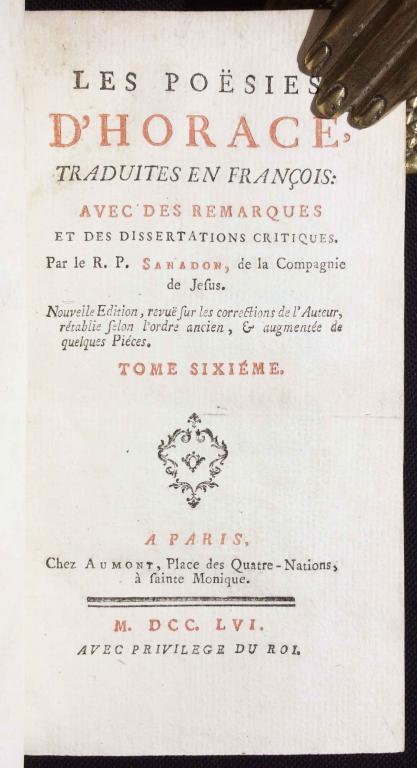 Санадон. Поэзия Горация, 1756 год.