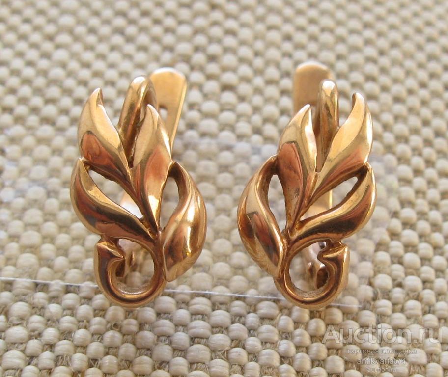 серьги, золото 583 проба, 8х15мм  СССР, Калининград, 1989г. 3.22 грамма.