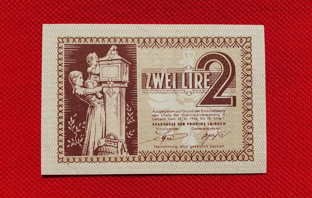 2 лиры, 1944 г, провинция Лайбах (Laibach/Любляна) особая территория Германии