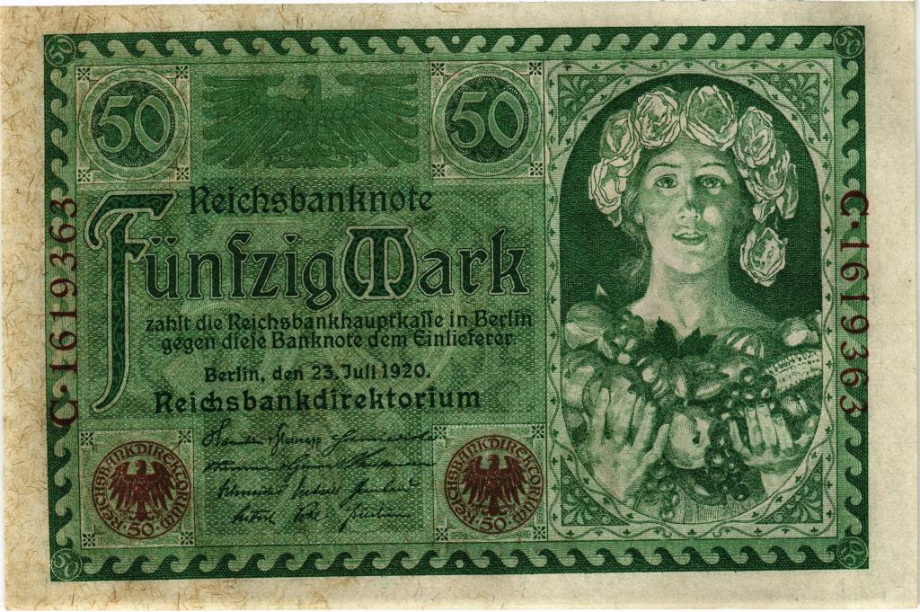 50 марок 1920 года Германия UNC пресс