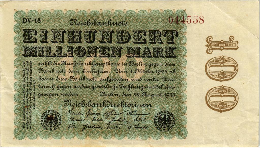 100000000 / 100 миллионов марок 1923 года Германия в/з Hakensterne