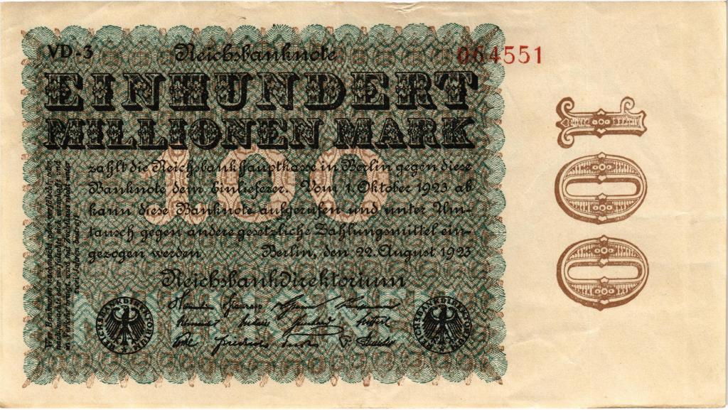 100000000 / 100 миллионов марок 1923 года Германия в/з Hakensterne