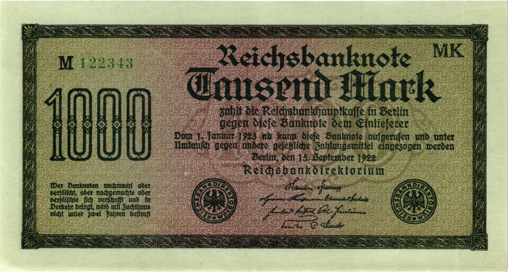 1000 марок 1922 года Германия в/з Vielecke