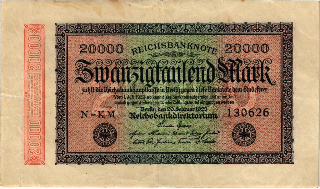20000 марок 1923 года Германия в/з Hakensterne