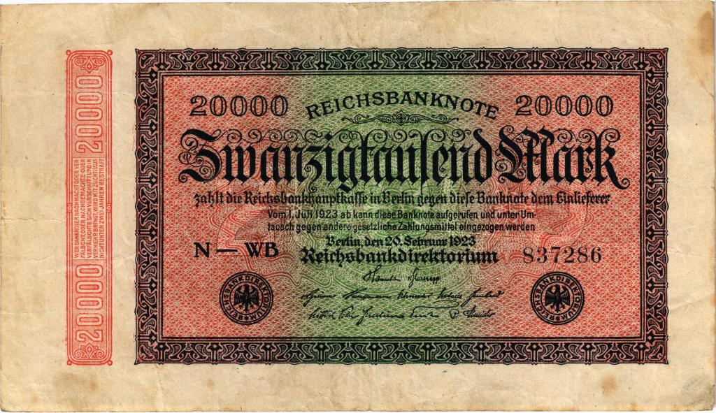 20000 марок 1923 года Германия в/з Hakensterne