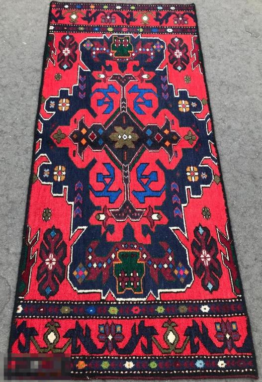 Старинный ворсовый восточный ковер. Кавказский ковер 153 х 65 см