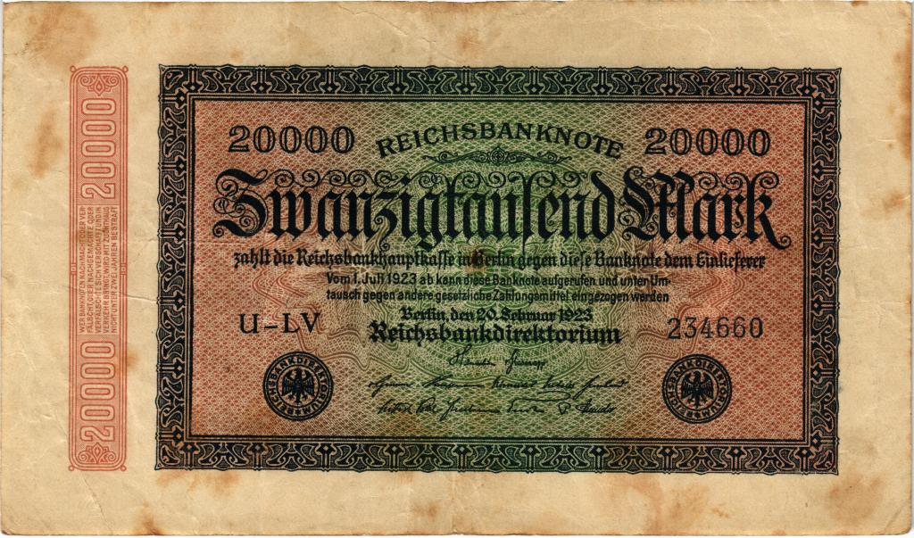 20000 марок 1923 года Германия в/з Ringe