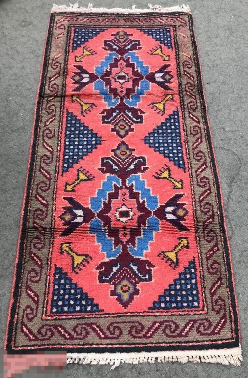 Старинный ворсовый восточный ковер. Кавказский ковер 130х60см