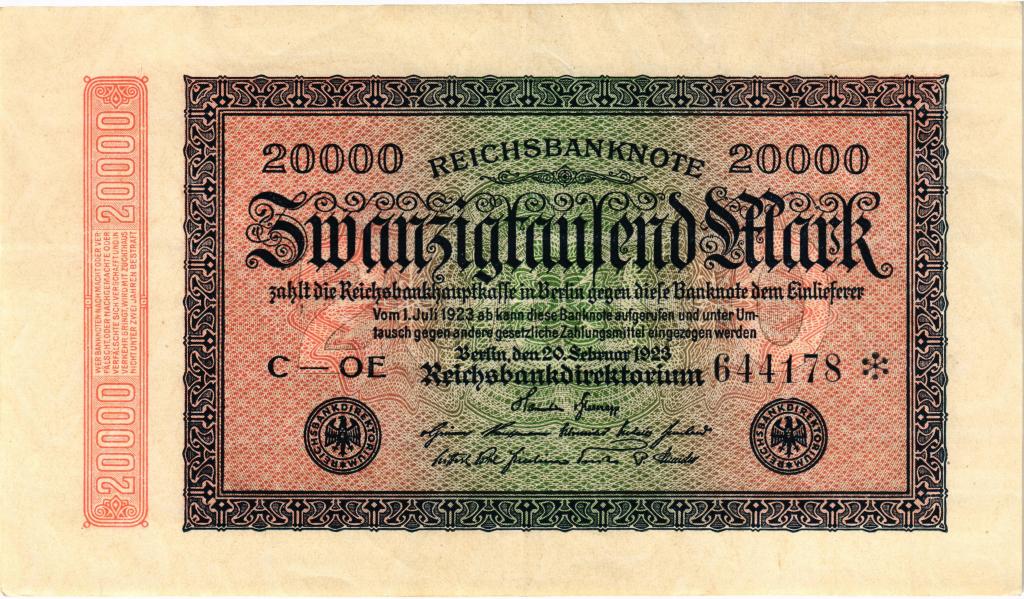 20000 марок 1923 года Германия в/з Hakensterne
