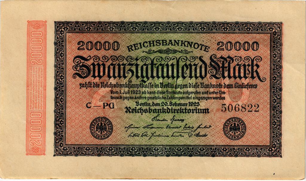 20000 марок 1923 года Германия в/з Hakensterne