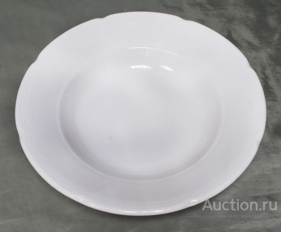 Тарелка суповая, белая, толстый фарфор, диаметр 24 см  (4)