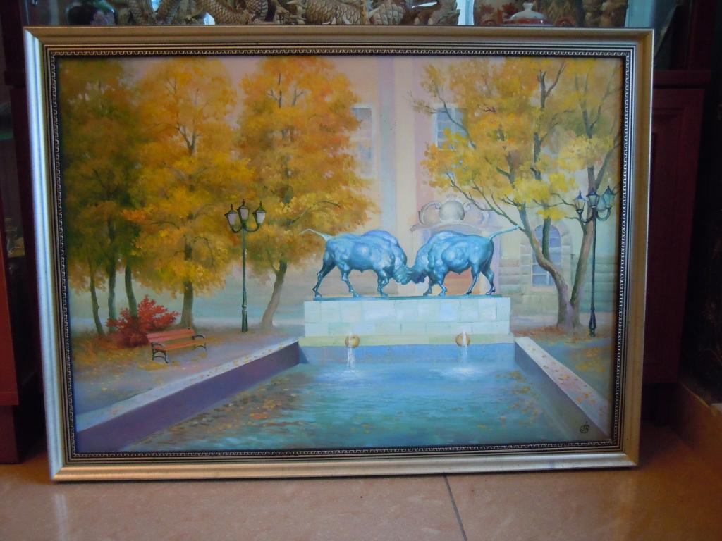 Картина "Борющиеся зубры", Питилимов В.П. 2007г, холст, масло