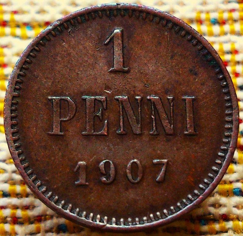 1  ПЕННИ  1907 г.  РУССКАЯ  ФИНЛЯНДИЯ .  НЕЧАСТАЯ .  ОТЛИЧНАЯ .  ОРИГИНАЛ . № 2