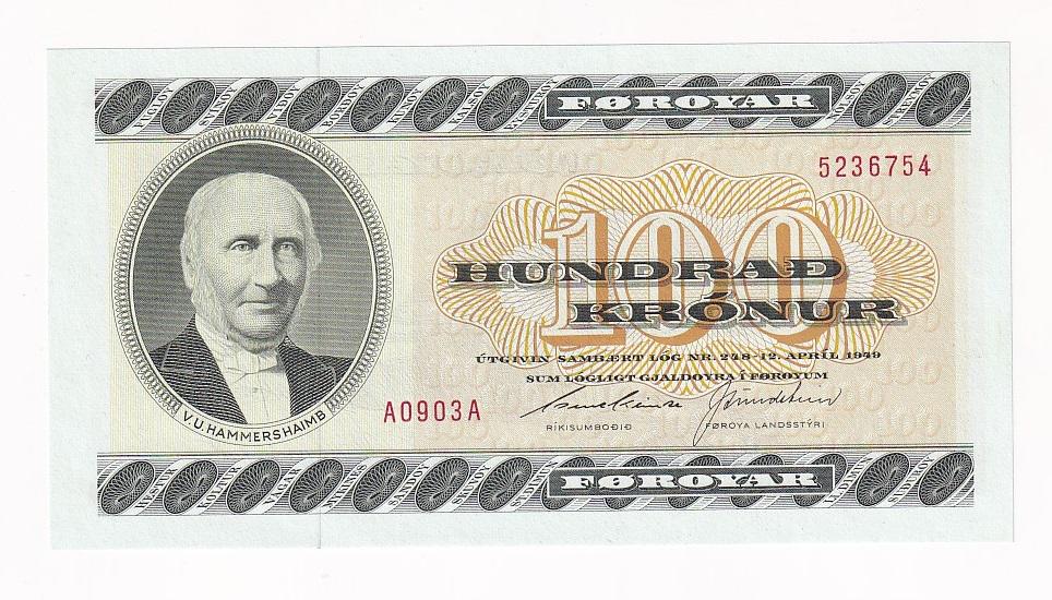 Фарерские острова Банкнота 100 крон 1990 год UNC (39648)