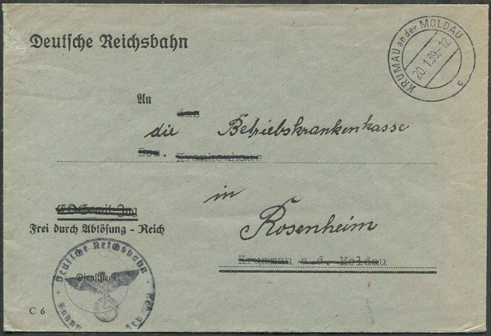 СУДЕТЫ 1939 Sudetenland Германия KRUMAU (Krumlov) служебное Reichsbahn Ж.Д. оккупация Чехословакии