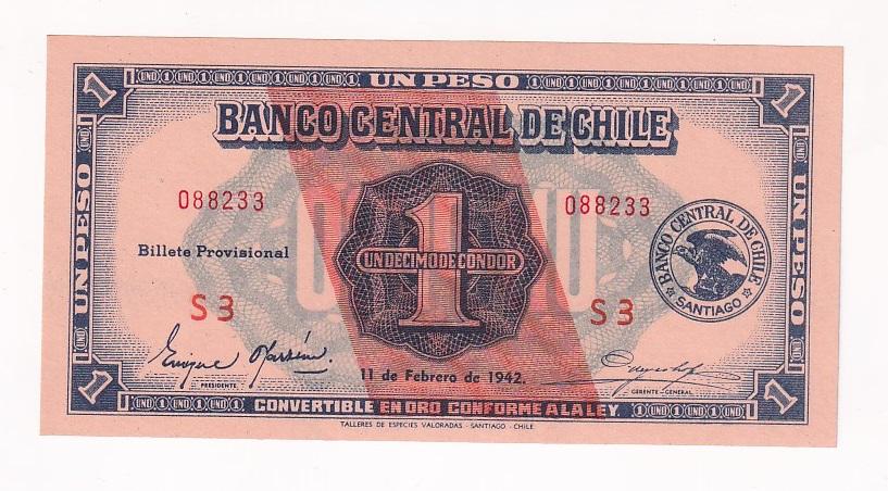 Чили Банкнота 1 песо 1942 год UNC (39679)
