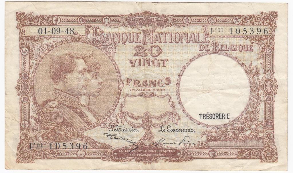 Бельгия Банкнота 20 франков 1948 год F 01 105396 VF (39796)