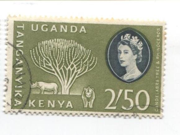 1960 Кения Уганда Танганьика.  дерево канделябр и носорог 1м .гаш