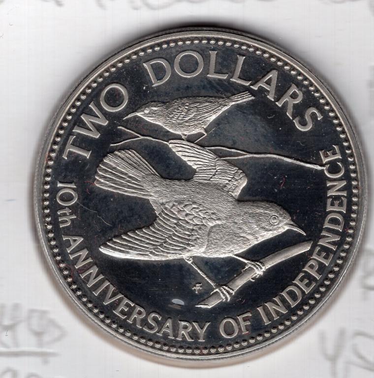 2 доллара - Багамские острова (Багамы) - 1983 - 10 лет независимости - Птица - KM#94 - ПРУФ
