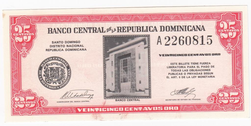 Доминикана Банкнота 25 сентаво центаво 1961 год A 2260815 AUNC/UNC (39863)