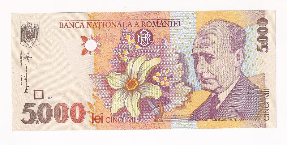 Румыния Банкнота 5000 лей 1998 год 011В1246266 UNC (39819)