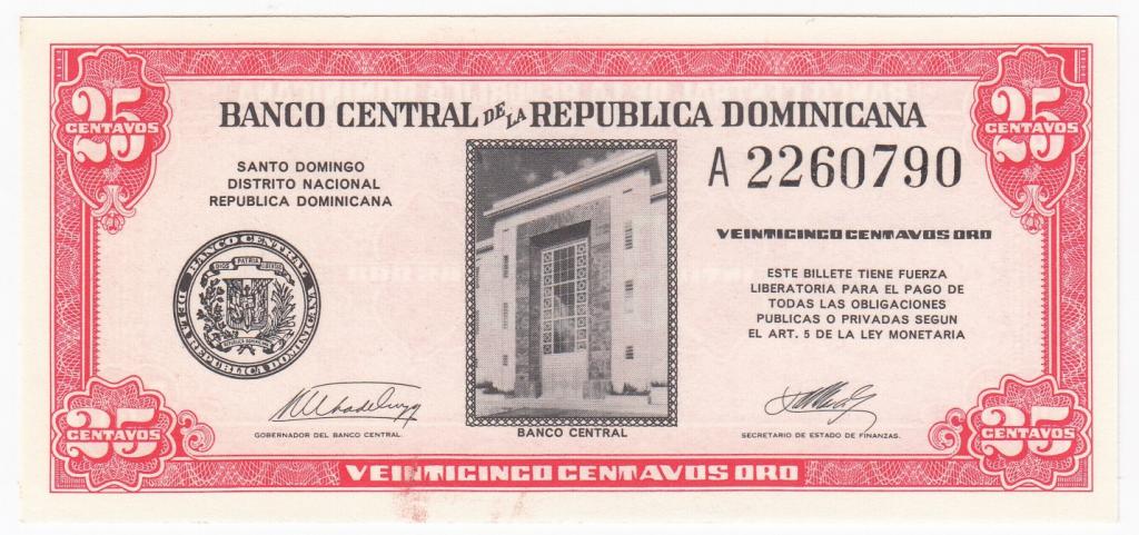 Доминикана Банкнота 25 сентаво центаво 1961 год A 2260790 AUNC/UNC (39855)