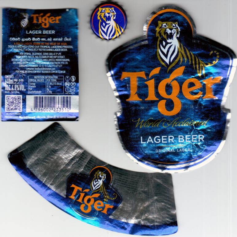 Пивная пробка и этикетки Шри-Ланка пиво Тайгер тигр значок ОС