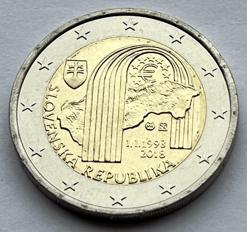 СЛОВАКИЯ 2 ЕВРО 2018 ГОД 25 ЛЕТ СЛОВАЦКОЙ РЕСПУБЛИКИ UNC