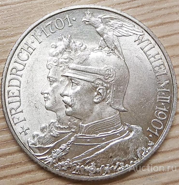 Германия, Пруссия. 2 марки 1901 г. 200 лет Династии. Серебро. Оригинал. UNC.