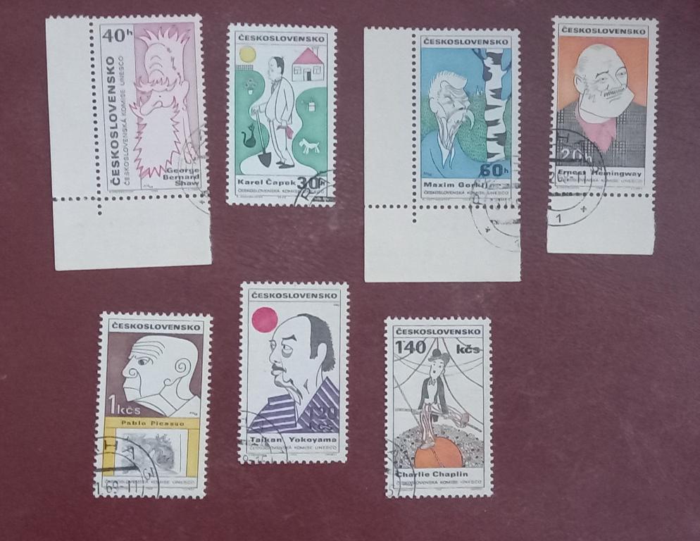 Чехословакия 1968 год Карикатура Горькиий .Маяковский. Бернард Шоу. Пикассо. Хемингуэй  Гаш