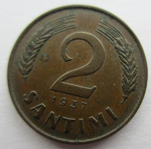 2 сантима 1937 год, Латвия (л), редкая монета